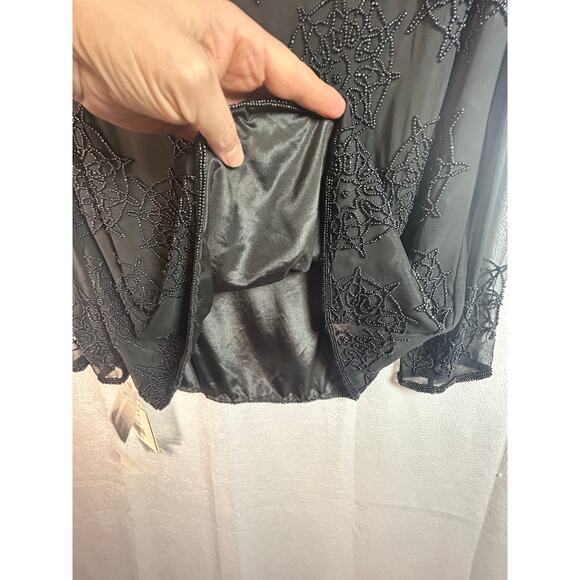 Nipon night vintage silk blouse circular beaded application Sheer sleeves chest. - Picture 7 of 7